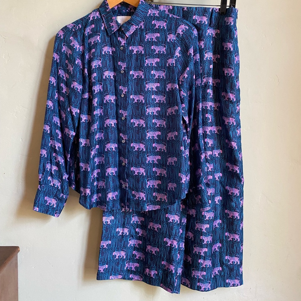 J Crew silk leopard Shirt and Pants set 12